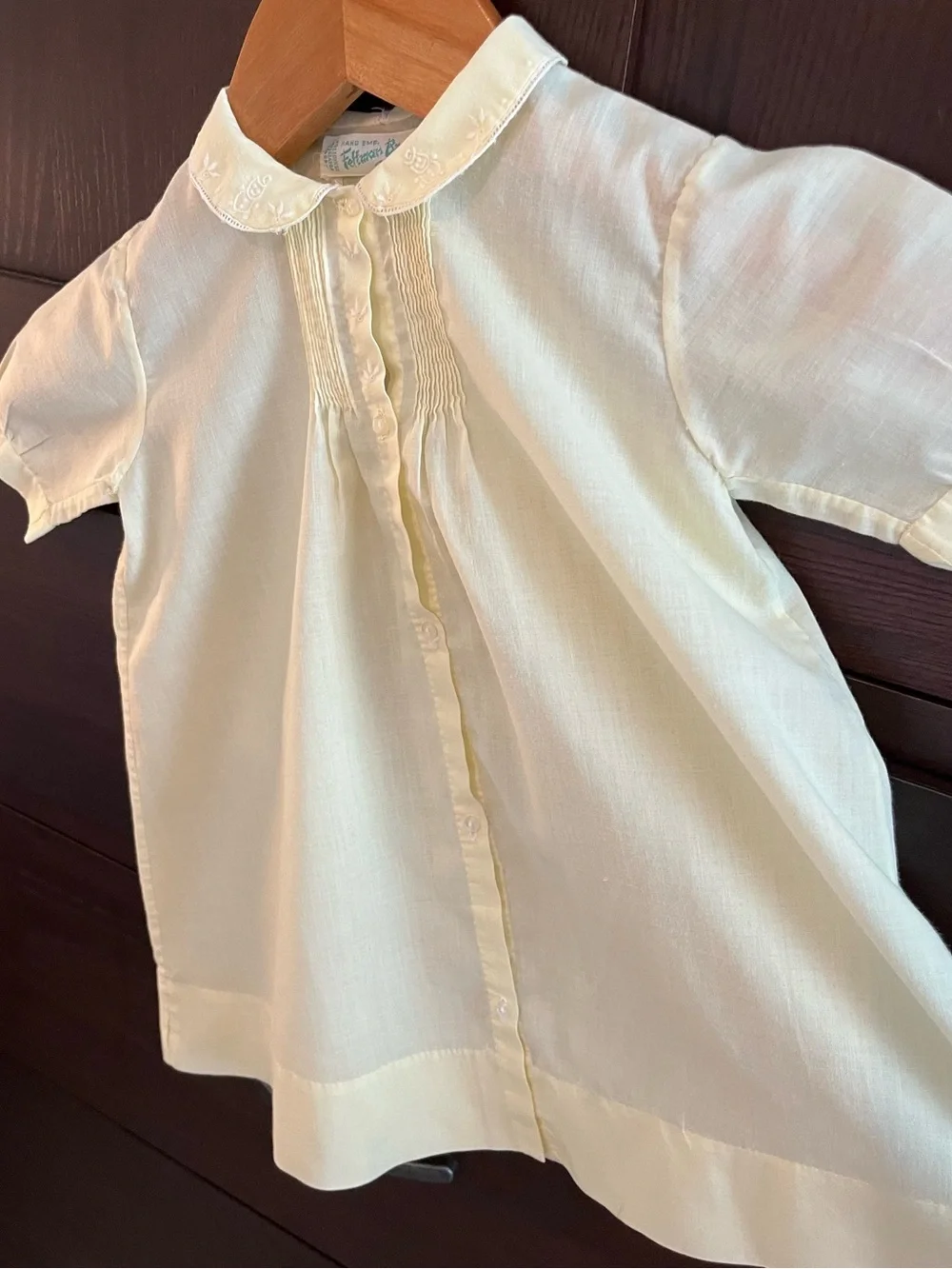 Vintage Pale Butter Yellow with  Embroidered Collar Kids Dress by Feltman Bros